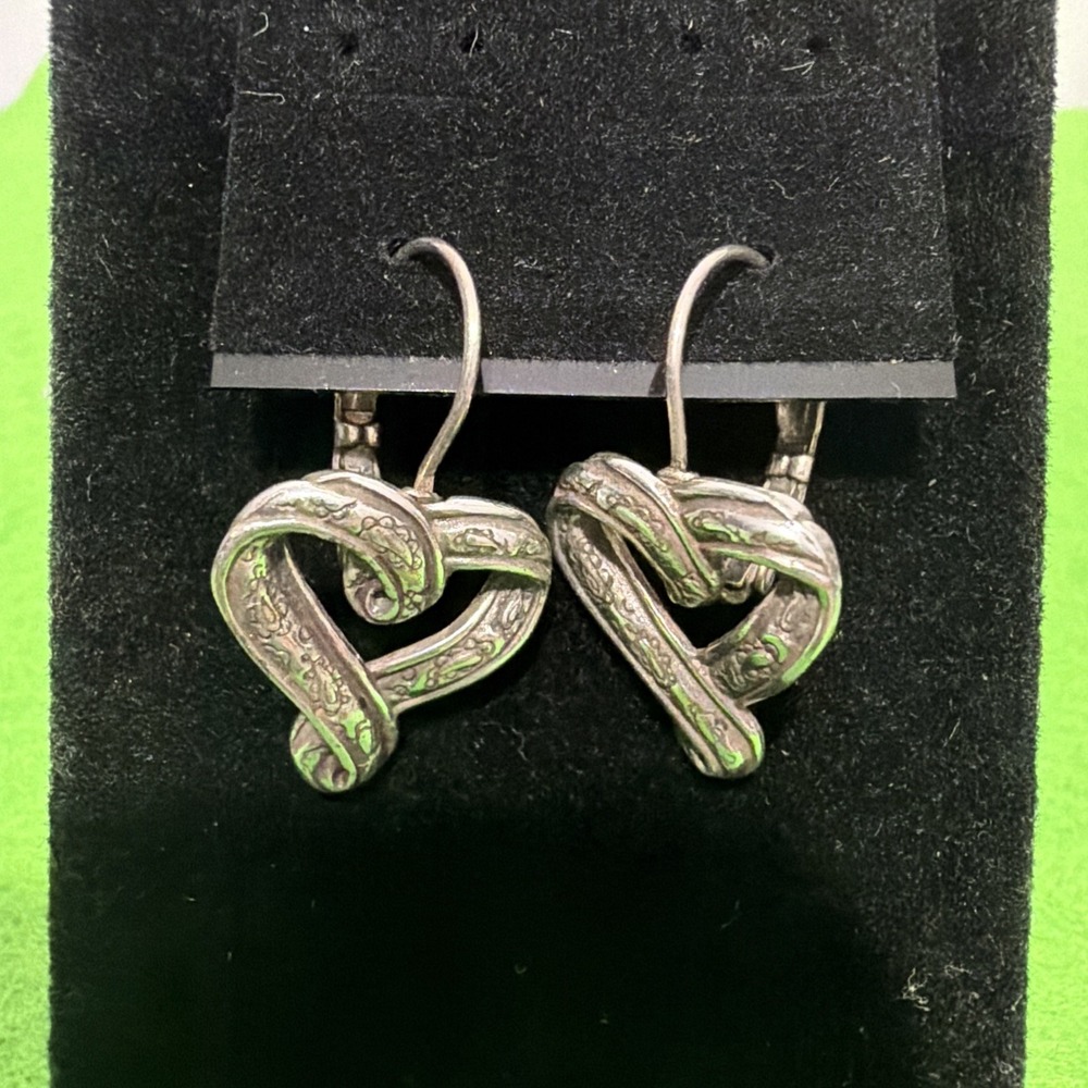 Brighton Silver Plated Contempo Heart Leverback Dangle Earrings Jewelry Vintage